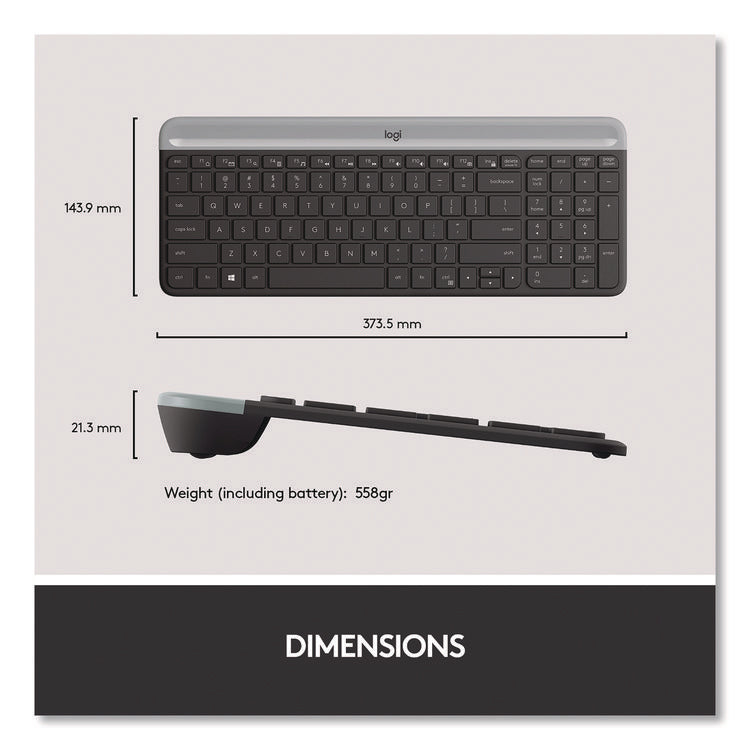 MK470 Slim Wireless Keyboard and Mouse Combo, 2.4 GHz/33 ft Wireless Range, Graphite