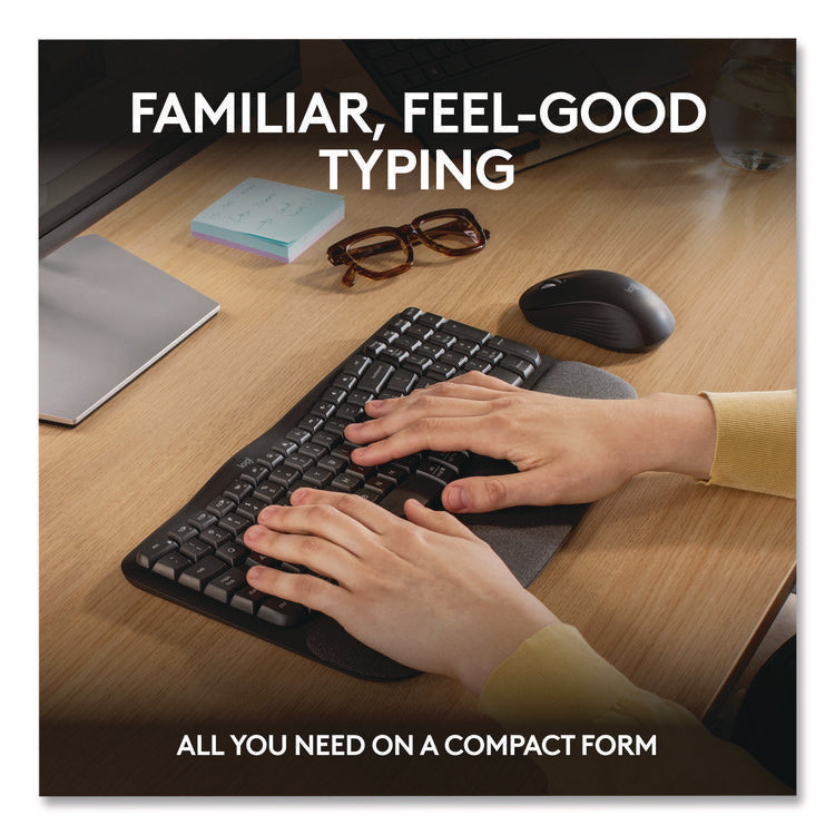 Wave MK670 Wireless Ergonomic Keyboard and Signature M550L Mouse Combo, 2.4 GHz, Frequency/33 ft Wireless Range, Graphite