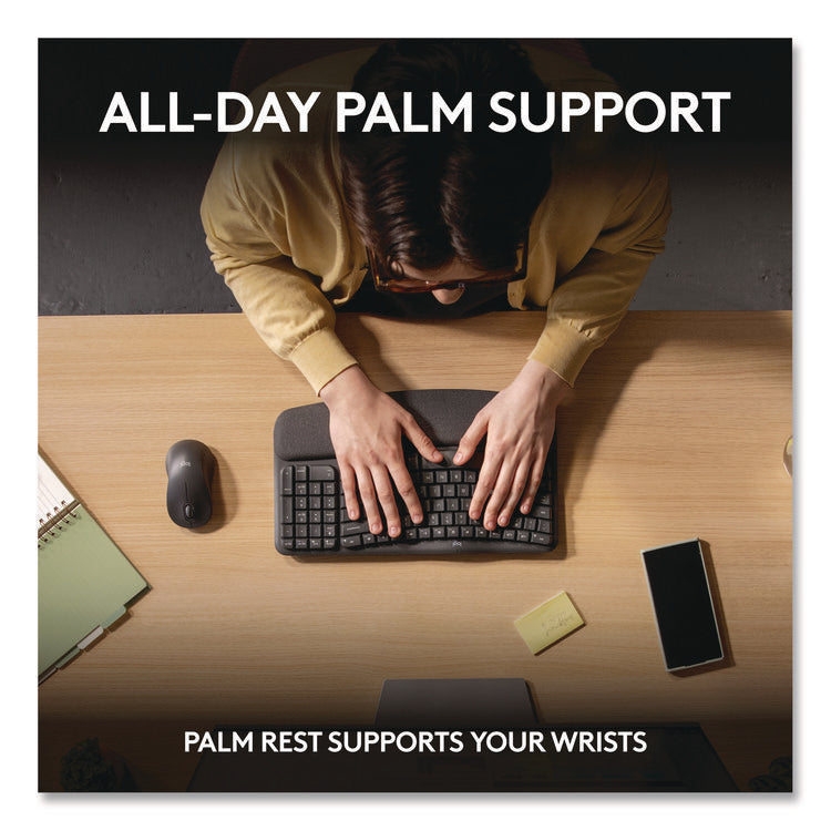 Wave MK670 Wireless Ergonomic Keyboard and Signature M550L Mouse Combo, 2.4 GHz, Frequency/33 ft Wireless Range, Graphite