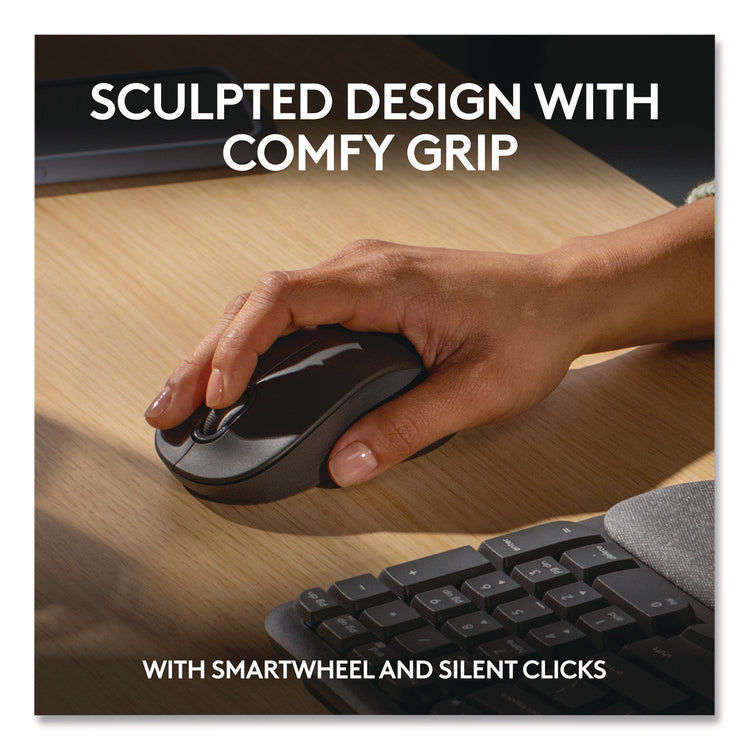 Wave MK670 Wireless Ergonomic Keyboard and Signature M550L Mouse Combo, 2.4 GHz, Frequency/33 ft Wireless Range, Graphite