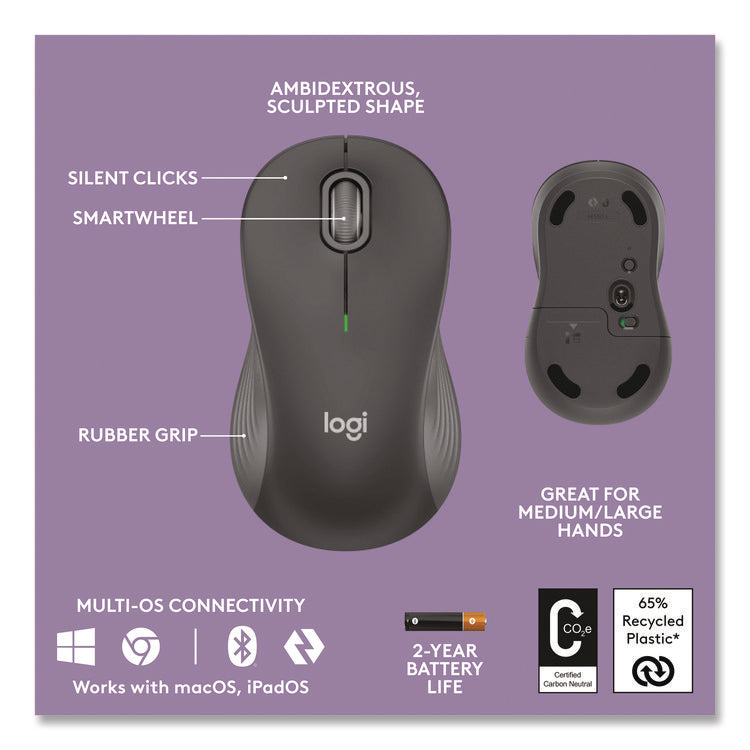 Wave MK670 Wireless Ergonomic Keyboard and Signature M550L Mouse Combo, 2.4 GHz, Frequency/33 ft Wireless Range, Graphite