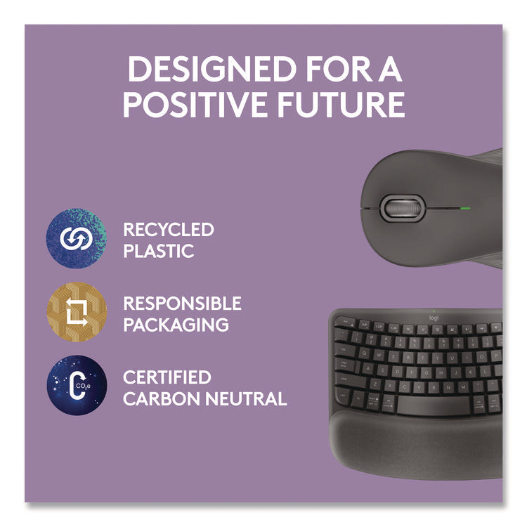 Wave MK670 Wireless Ergonomic Keyboard and Signature M550L Mouse Combo, 2.4 GHz, Frequency/33 ft Wireless Range, Graphite