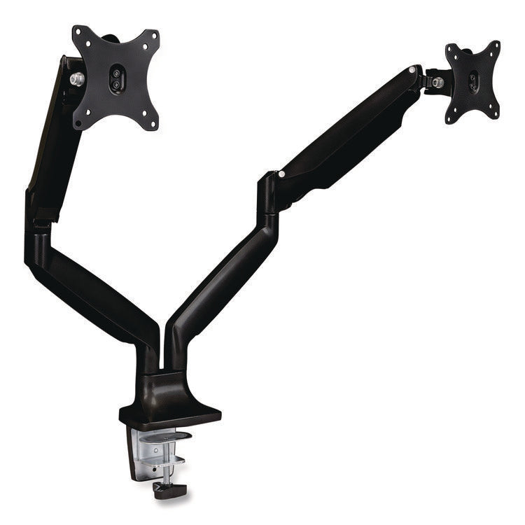 Dual Monitor Gas-Spring Mounting Arm, For 13" to 32" Monitors, 360 Degree Rotation, +/-45 Degree Tilt, Black, Supports 20 lb