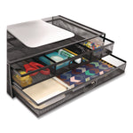 Metal Mesh Monitor Stand with Storage Drawers, For Up to 32" Monitors, 15.8" x 11.8" x 4.7", Black, Supports 30 lb