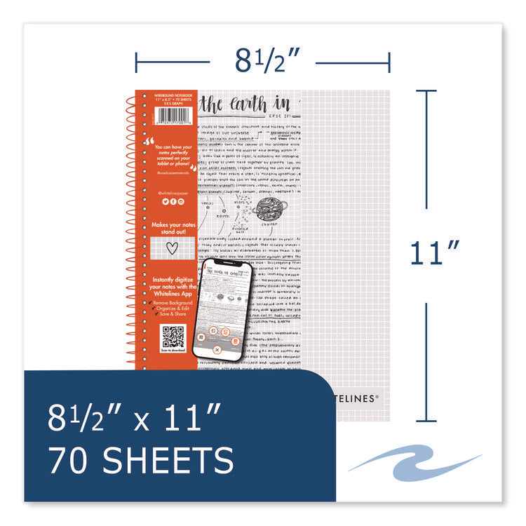 Whitelines Notebook, Quadrille Rule (5 sq/in), Gray/Orange Cover, (70) 11 x 8.5 Sheets