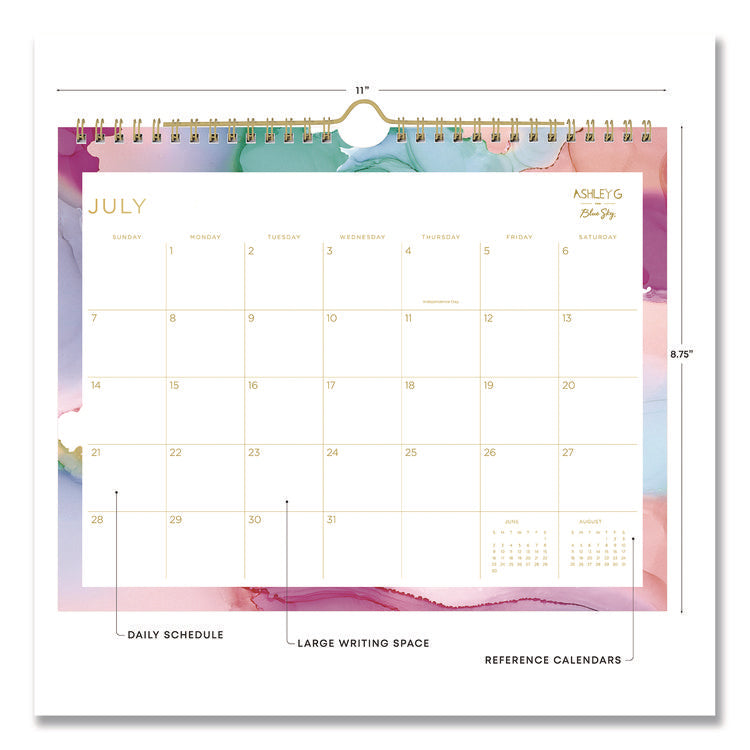 Ashley G Multicolor Smoke Academic Year Wall Calendar, 11 x 8.75, White/Multicolor Sheets, 12-Month (July to June): 2025-2026