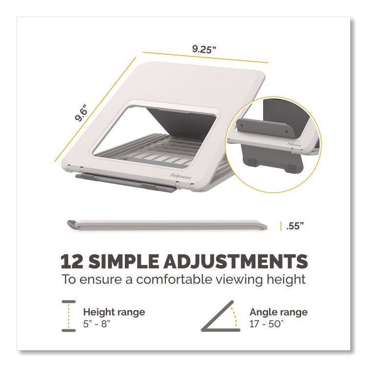 Breyta Laptop Stand, 9.25" x 10.55" x 0.55" to 8", White, Supports Up to 8.8 lbs