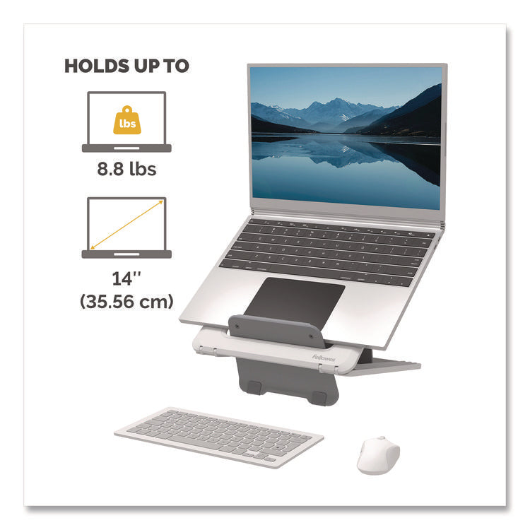 Breyta Laptop Stand, 9.25" x 10.55" x 0.55" to 8", White, Supports Up to 8.8 lbs