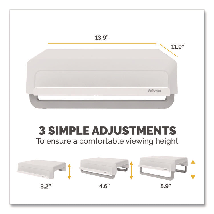 Breyta Monitor Stand, 13.94" x 11.97" x 3.25" to 6", White, Supports 33 lbs