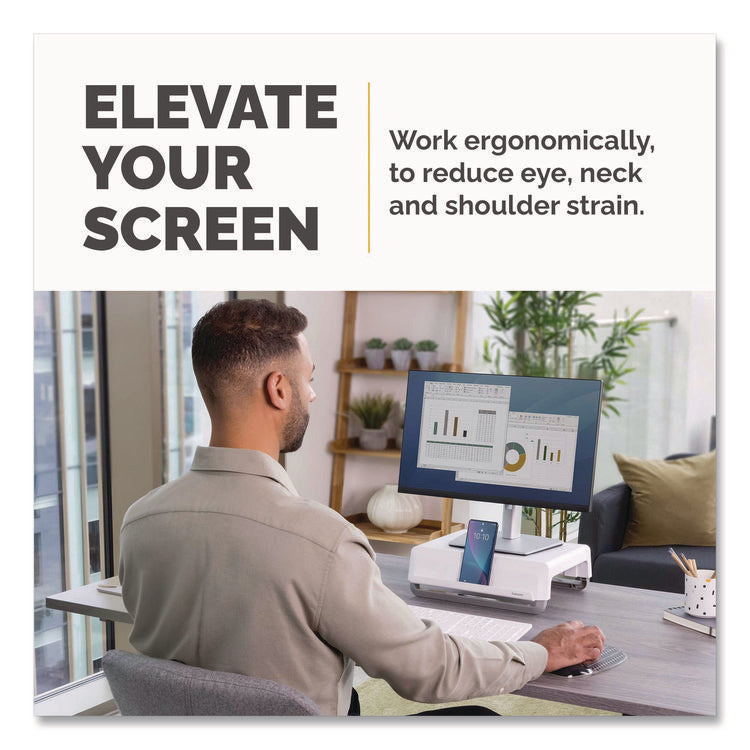 Breyta Monitor Stand, 13.94" x 11.97" x 3.25" to 6", White, Supports 33 lbs