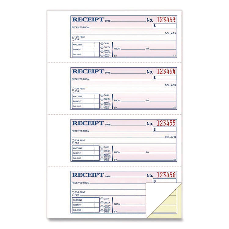 Money/Rent Receipt Book, Two-Part Carbonless, 7.13 x 2.75, 200 Forms Total