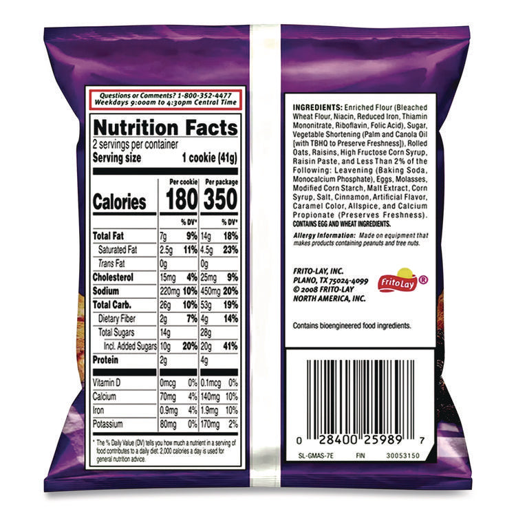 Cookies - Single Serve, Oatmeal Raisin, 2.5 oz Packet, 60/Carton