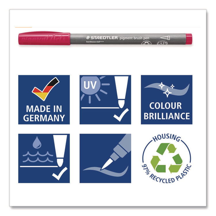 Pigment Brush Pen Set, Medium-Firm, Assorted Basic Colors, 12/Pack