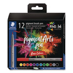 Pigment Brush Pen Set, Medium-Firm, Assorted Basic Colors, 12/Pack