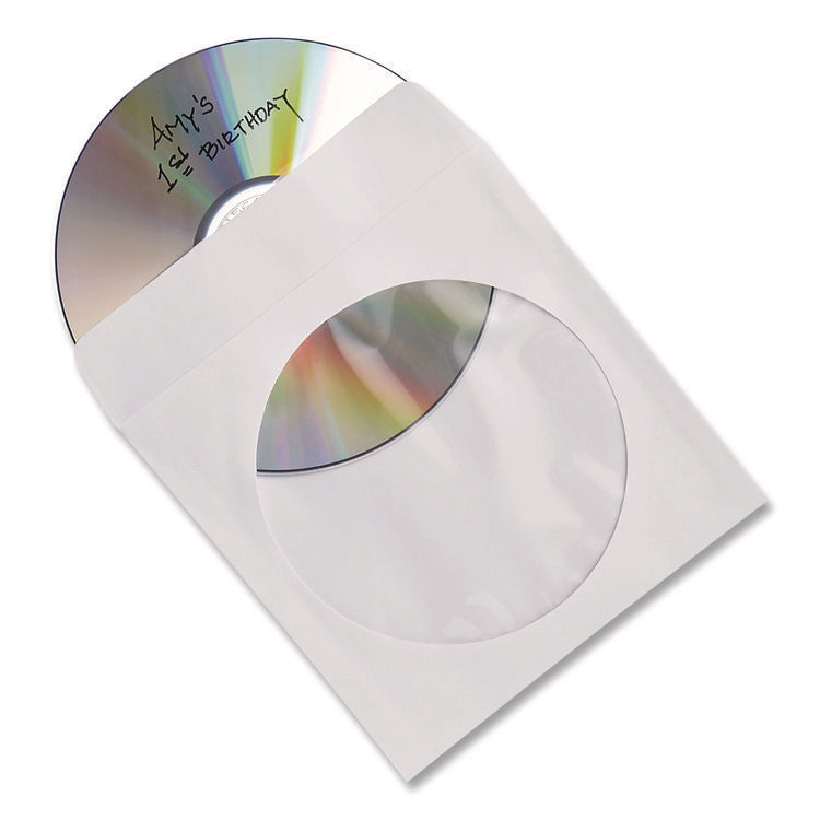 CD/DVD Sleeves, 1 Disc Capacity, Clear/White, 50/Box