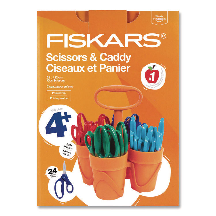 Classpack Scissors Caddy, Pointed Tip, 5" Long, 1.6" Cut Length, Straight Asst Color Handles: Blue/Green/Lt Blue/Red, 24/Set