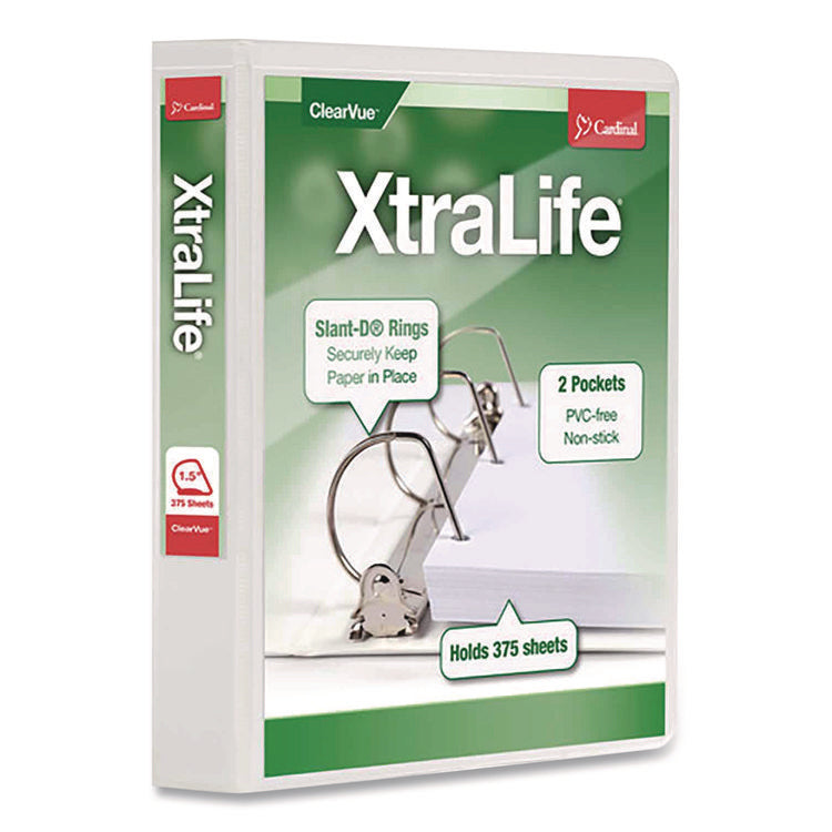 XtraLife ClearVue Non-Stick Slant-D Ring Binder, 3 Rings, 1.5" Capacity, 11 x 8.5, White