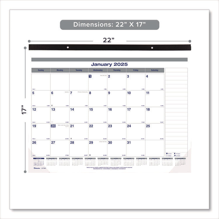 Net Zero Carbon Monthly Desk Pad Calendar, 22 x 17, White/Gray/Blue Sheets, Black Binding, 12-Month (Jan to Dec): 2025