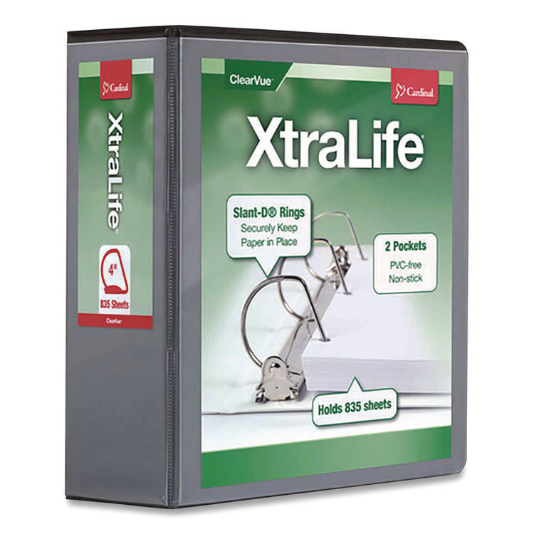 XtraLife ClearVue Non-Stick Slant-D Ring Binder, 3 Rings, 4" Capacity, 11 x 8.5, Black