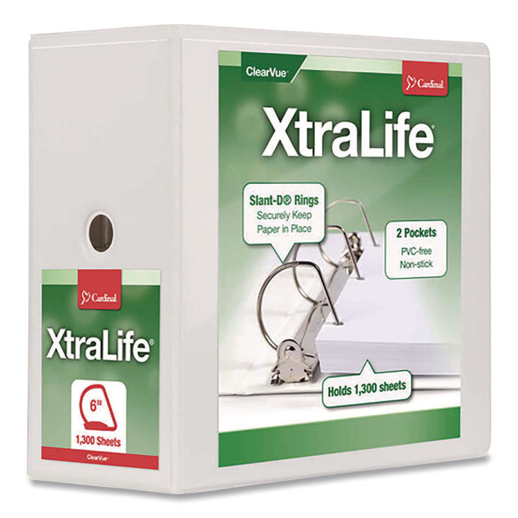 XtraLife ClearVue Non-Stick Slant-D Ring Binder, 3 Rings, 6" Capacity, 11 x 8.5, White