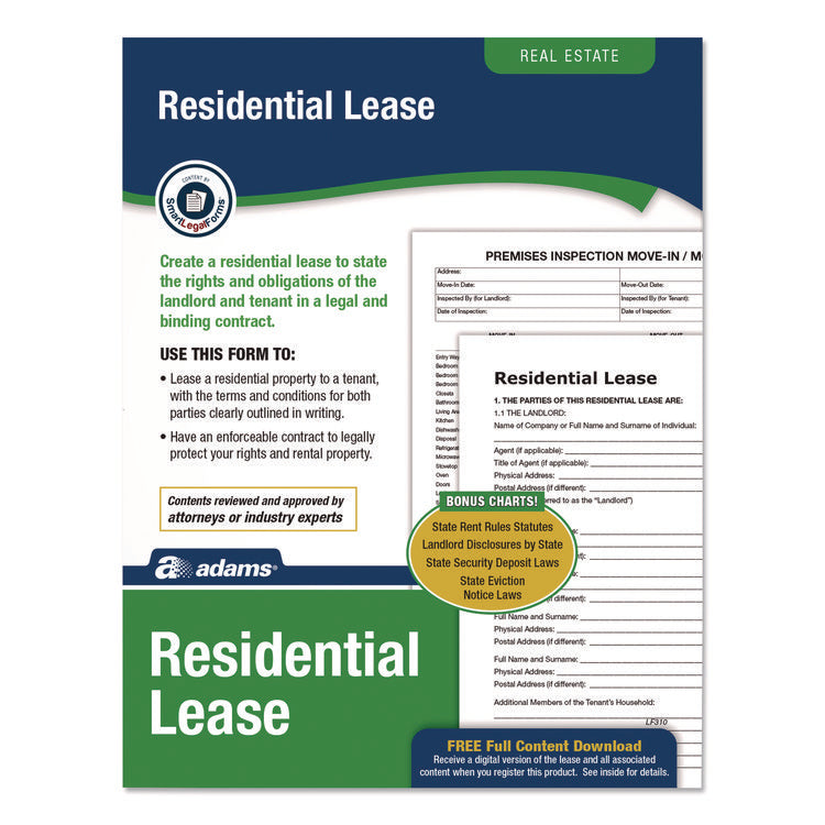 Residential Lease Form Sets with Instructions and Free Download, One-Part (No Copies), 8.5 x 11, 4 Forms/Set, 4 Sets/Pack