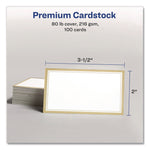 Business Cards with Metallic Gold Borders, Inkjet/Laser, 2 x 3.5, White, 100 Cards, 10 Cards/Sheet, 10 Sheets/Pack