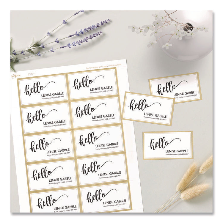 Business Cards with Metallic Gold Borders, Inkjet/Laser, 2 x 3.5, White, 100 Cards, 10 Cards/Sheet, 10 Sheets/Pack