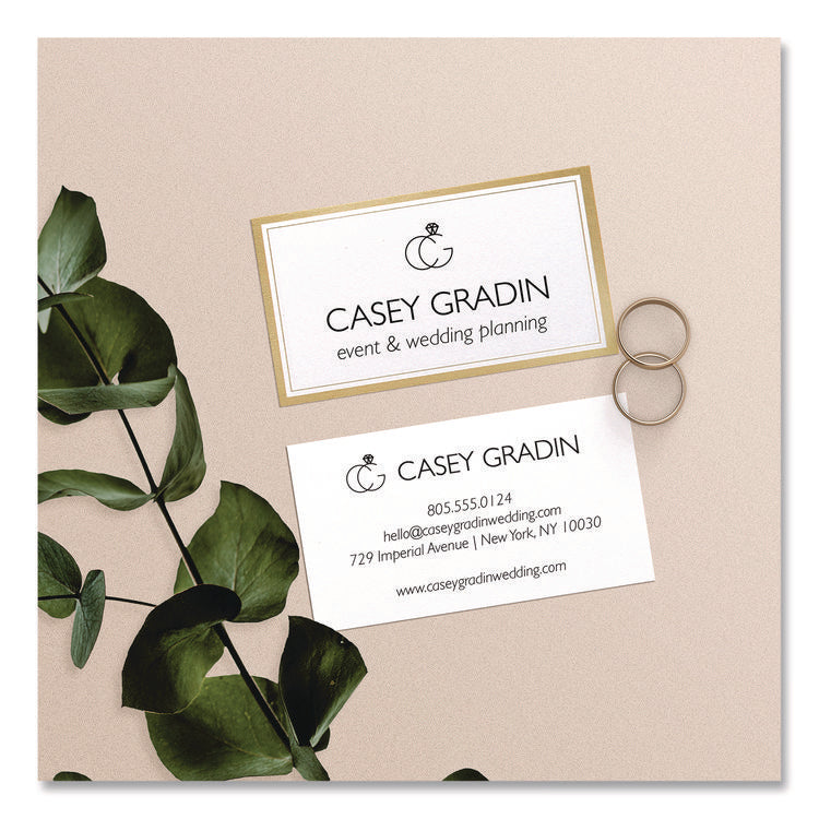 Business Cards with Metallic Gold Borders, Inkjet/Laser, 2 x 3.5, White, 100 Cards, 10 Cards/Sheet, 10 Sheets/Pack