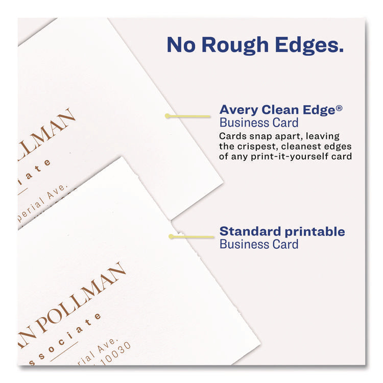 Print to the Edge Business Cards with Sure Feed Technology, 2 x 3.5, White, 160 Cards, 8/Sheet, 20 Sheets/Pack