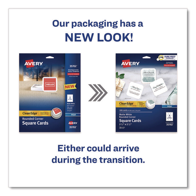 Clean Edge Square Cards, Inkjet, 2.5 x 2.5, 180 Cards, 9 Cards/Sheet, 20 Sheets/Pack