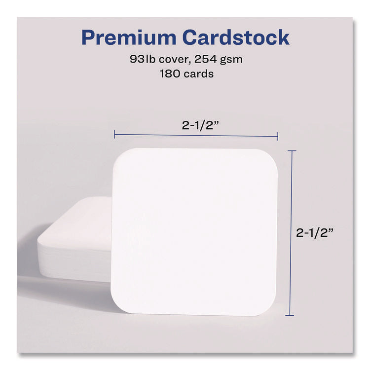Clean Edge Square Cards, Inkjet, 2.5 x 2.5, 180 Cards, 9 Cards/Sheet, 20 Sheets/Pack
