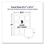 Clean Edge Square Cards, Inkjet, 2.5 x 2.5, 180 Cards, 9 Cards/Sheet, 20 Sheets/Pack