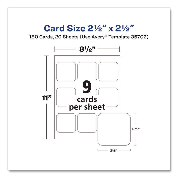 Clean Edge Square Cards, Inkjet, 2.5 x 2.5, 180 Cards, 9 Cards/Sheet, 20 Sheets/Pack