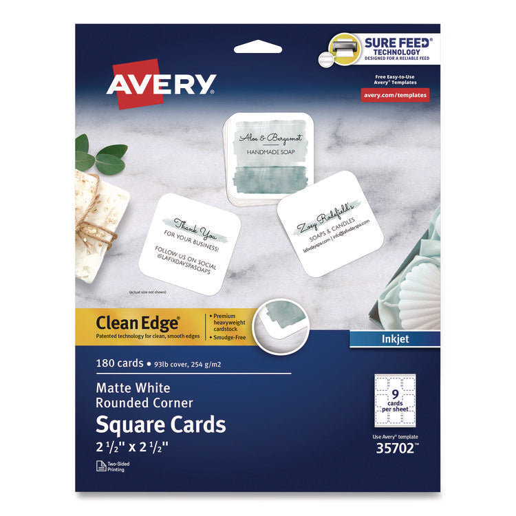 Clean Edge Square Cards, Inkjet, 2.5 x 2.5, 180 Cards, 9 Cards/Sheet, 20 Sheets/Pack