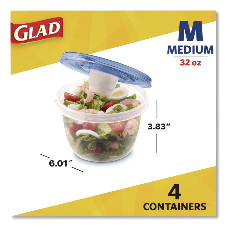 To Go Lunch Containers, 2 Compartments, 32 oz, Plastic, 4/Pack
