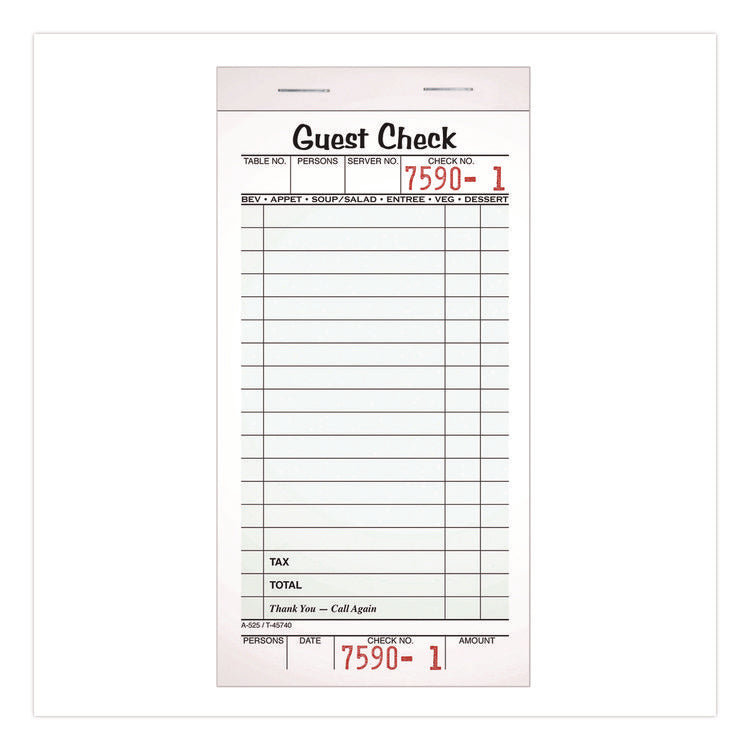 One-Part Guest Check Pad with Perforated Stub, One-Part (No Copies), 3.4 x 6.25, 50 Forms/Pad, 10 Pads/Pack