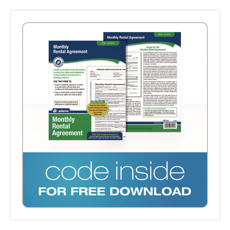 Month-to-Month Residential Rental Agreement Digital Download with Instructions, 8.5 x 11, Unlimited Number of Forms