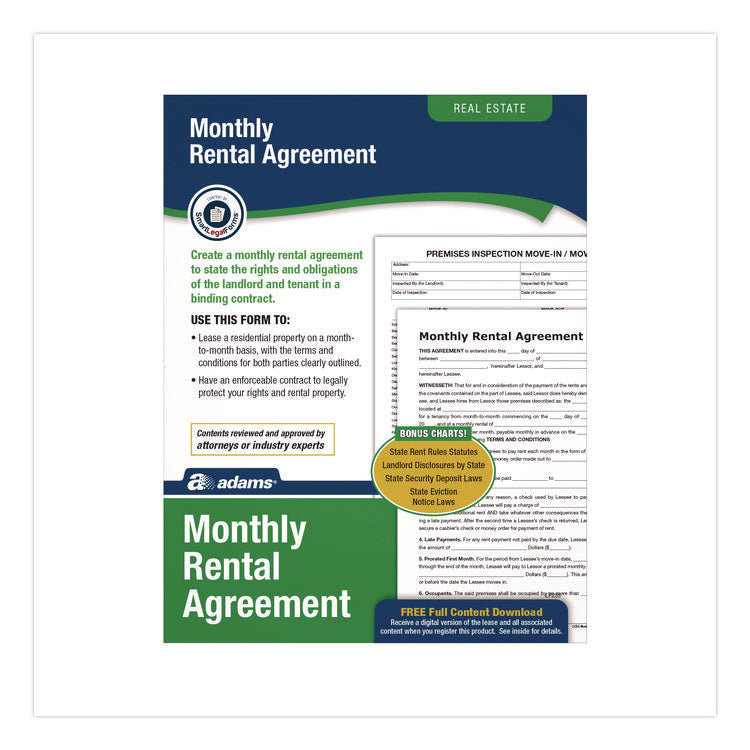 Month-to-Month Residential Rental Agreement Digital Download with Instructions, 8.5 x 11, Unlimited Number of Forms