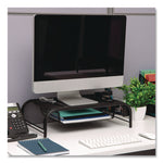 Metal Mesh Monitor Stand with Paper Tray, 20" x 11.5" x 5.5", Black, Supports 33 lb, 2/Pack