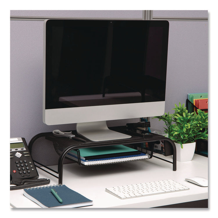 Metal Mesh Monitor Stand with Paper Tray, 20" x 11.5" x 5.5", Black, Supports 33 lb, 2/Pack