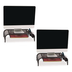 Metal Mesh Monitor Stand with Paper Tray, 20" x 11.5" x 5.5", Black, Supports 33 lb, 2/Pack