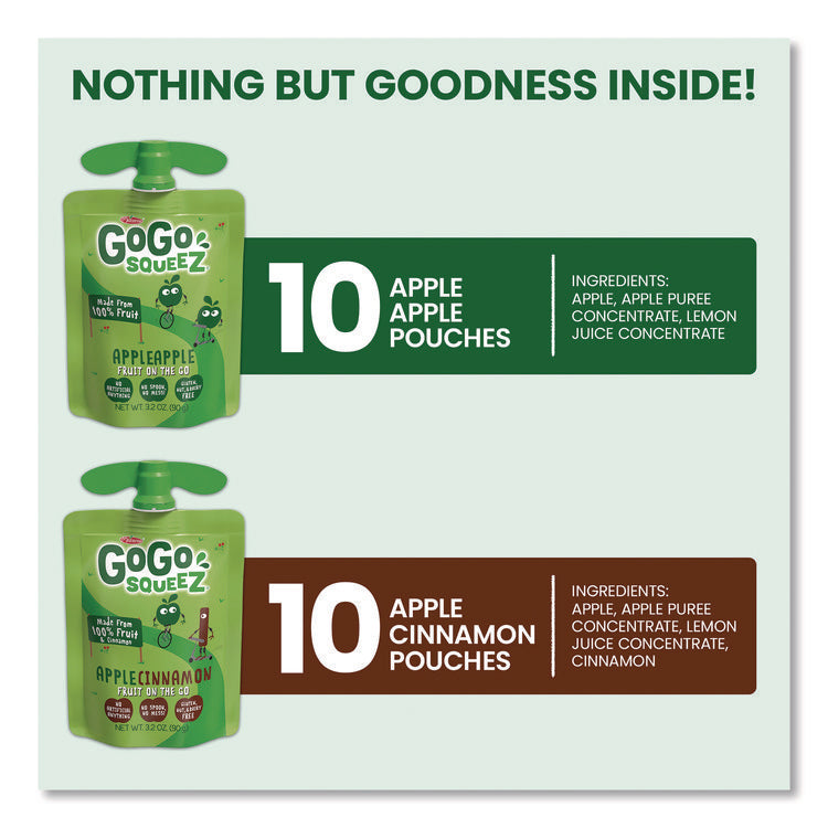 Fruit on the Go, (10) Apple/(10) Apple Cinnamon, 3.2 oz Pouch, 20/Box
