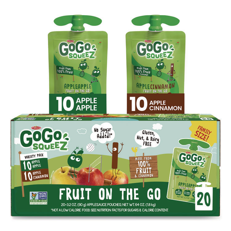 Fruit on the Go, (10) Apple/(10) Apple Cinnamon, 3.2 oz Pouch, 20/Box