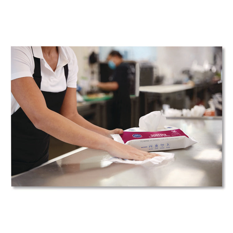 Foodservice Surface Sanitizing Wipes, 1-Ply, 7.4 x 9, Fragrance Free, White, 72 Wipes/Resealable Pack