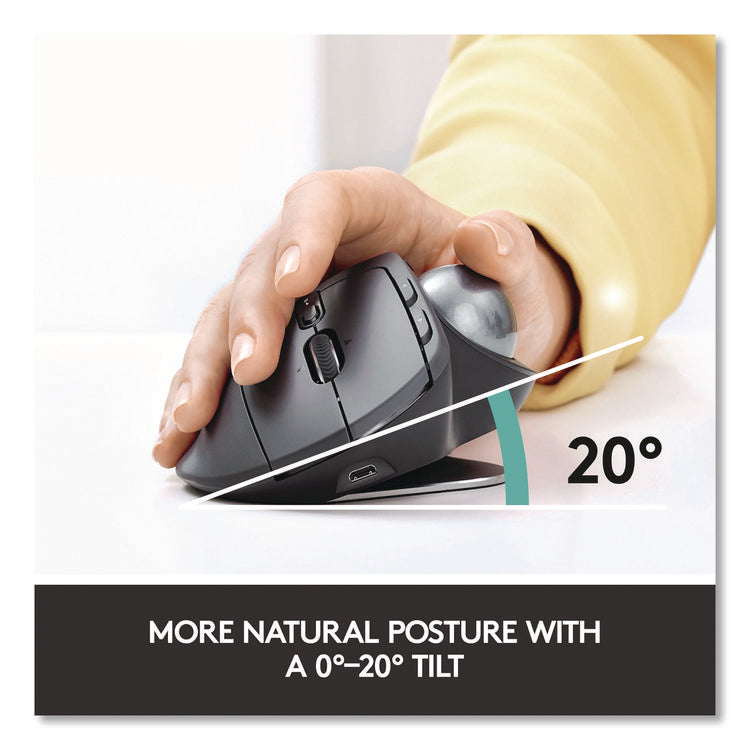 MX Ergo Plus Advanced Wireless Trackball Mouse, 2.4 GHz Frequency/33 ft Wireless Range, Right Hand Use, Black