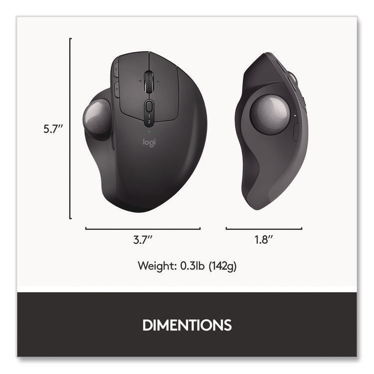 MX Ergo Plus Advanced Wireless Trackball Mouse, 2.4 GHz Frequency/33 ft Wireless Range, Right Hand Use, Black