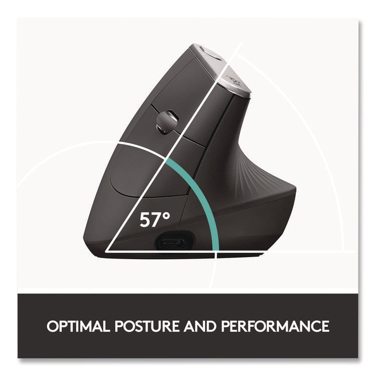 MX Vertical Advanced Ergonomic Mouse, 2.4 GHz Frequency/33 ft Wireless Range, Left/Right Hand Use, Graphite