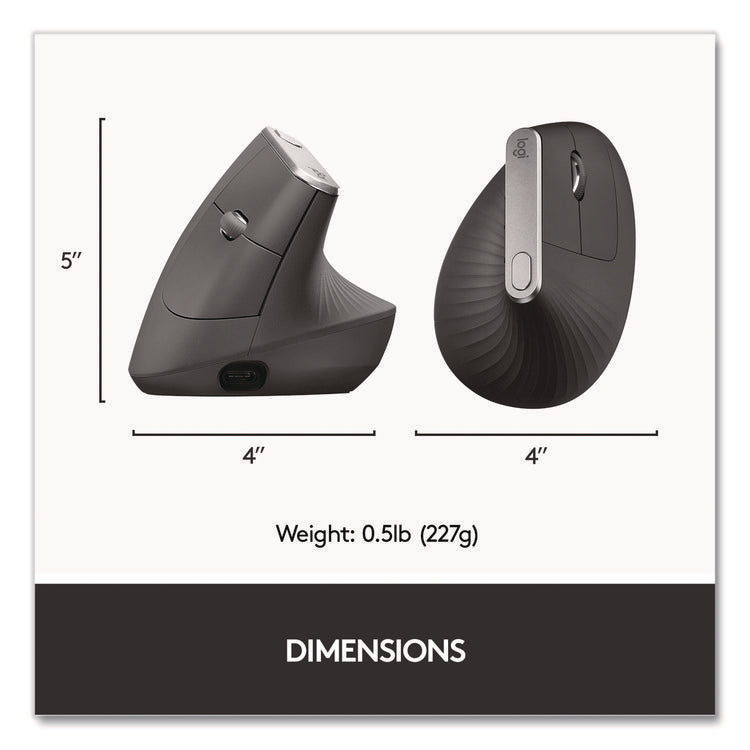 MX Vertical Advanced Ergonomic Mouse, 2.4 GHz Frequency/33 ft Wireless Range, Left/Right Hand Use, Graphite
