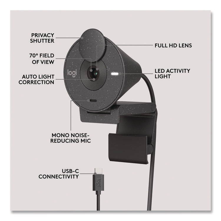 Brio 300 HD Webcam, 1920 pixels x 1080 pixels, 2 Mpixels, Graphite