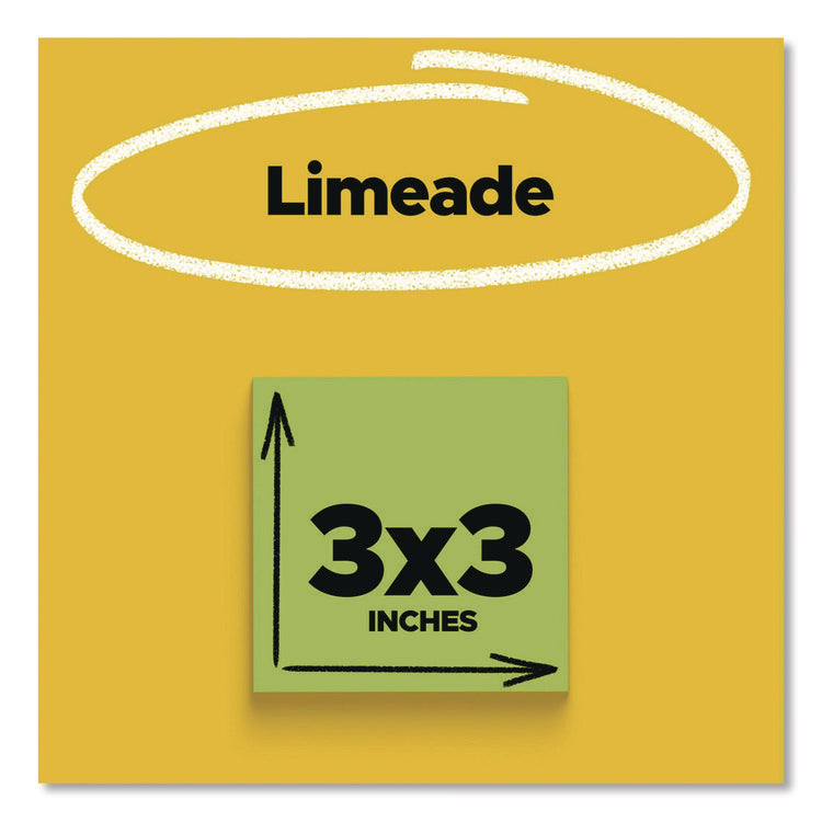 Super Sticky Pads in Energy Boost Collection Colors, 3 x 3, Limeade, 90 Sheets/Pad, 5 Pads/Pack